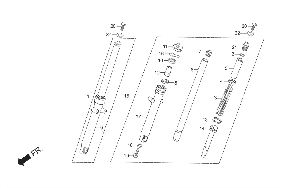F-6 FRONT FORK assembly diagram for Hero Super Splendor iBS (Feb, 2019)