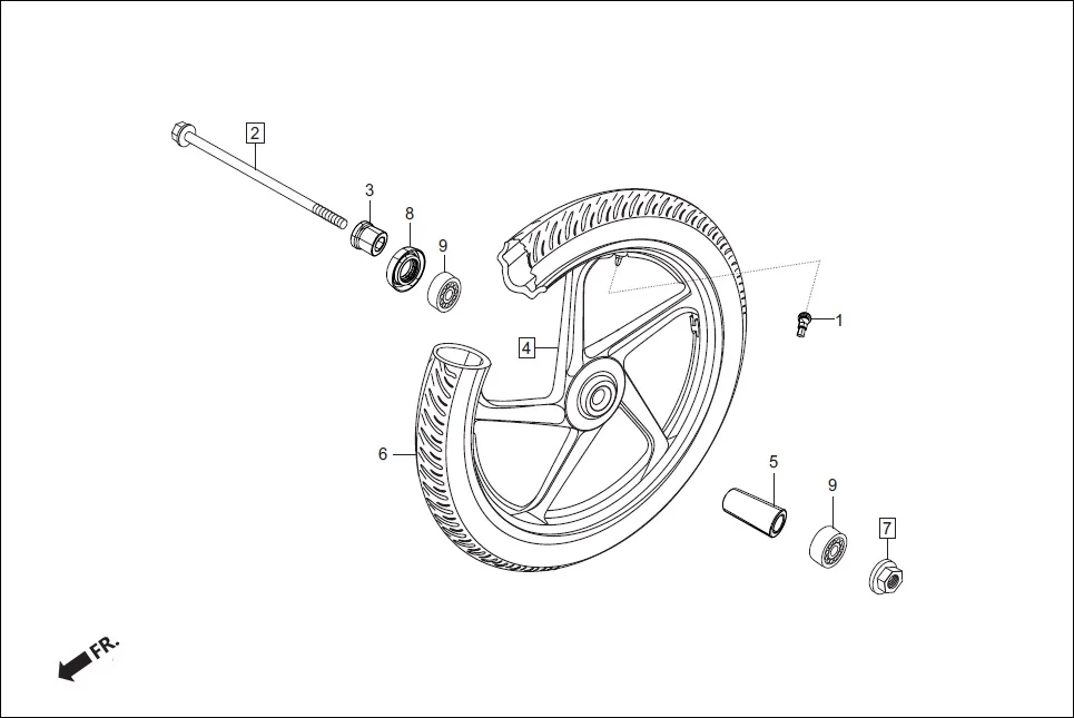 F-7 FRONT WHEEL assembly diagram for Hero Super Splendor iBS (Feb, 2019)