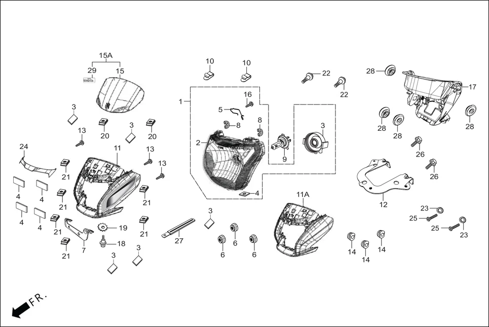 F-1-DISC HEAD LIGHT/FR. COWL (VISOR) diagram showing 87522-MAB-600