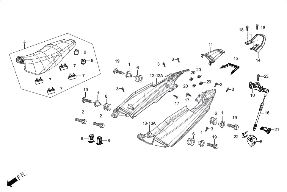 F-12A SEAT ASSY./REAR COWL/GRIP REAR diagram showing 75581-AAC-800
