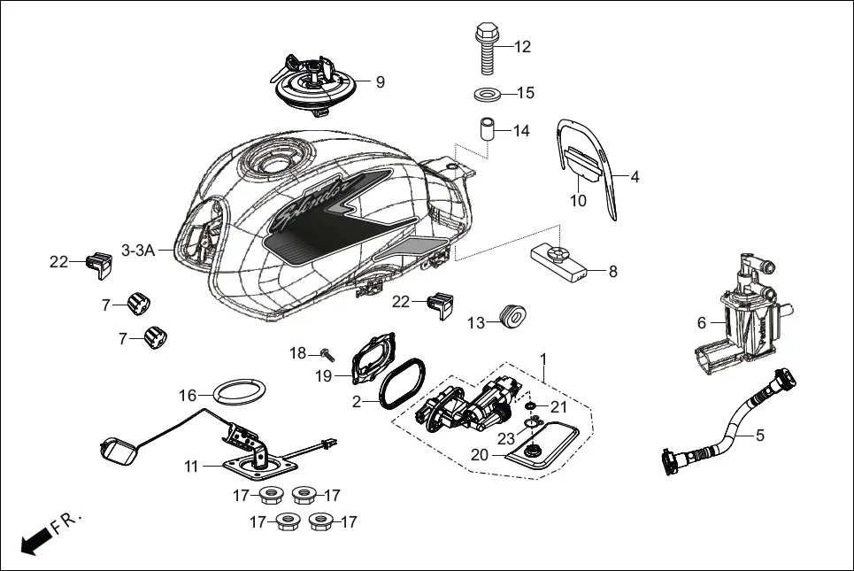 F-13 FUEL TANK diagram showing 17529-AAG-A00