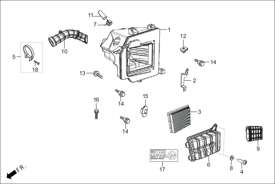 F-15 AIR CLEANER assembly diagram for Hero Super Splendor BS-VI(Jan,2023)