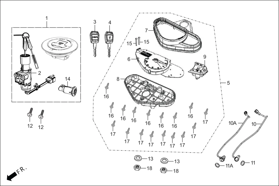 F-2-DISC SPEEDOMETER/CABLE/KEY SET diagram showing 37111-AAG-D12