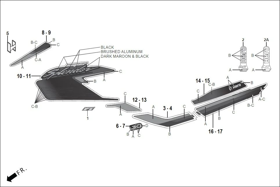 F-27B STRIPE/ MARKS diagram showing 86830-AAG-A00