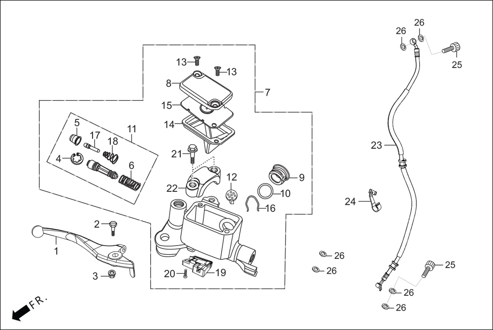 F-3A-DISC FRONT DISC BRAKE ASSY. (MASTER CYL.) diagram showing 45522-KCC-841
