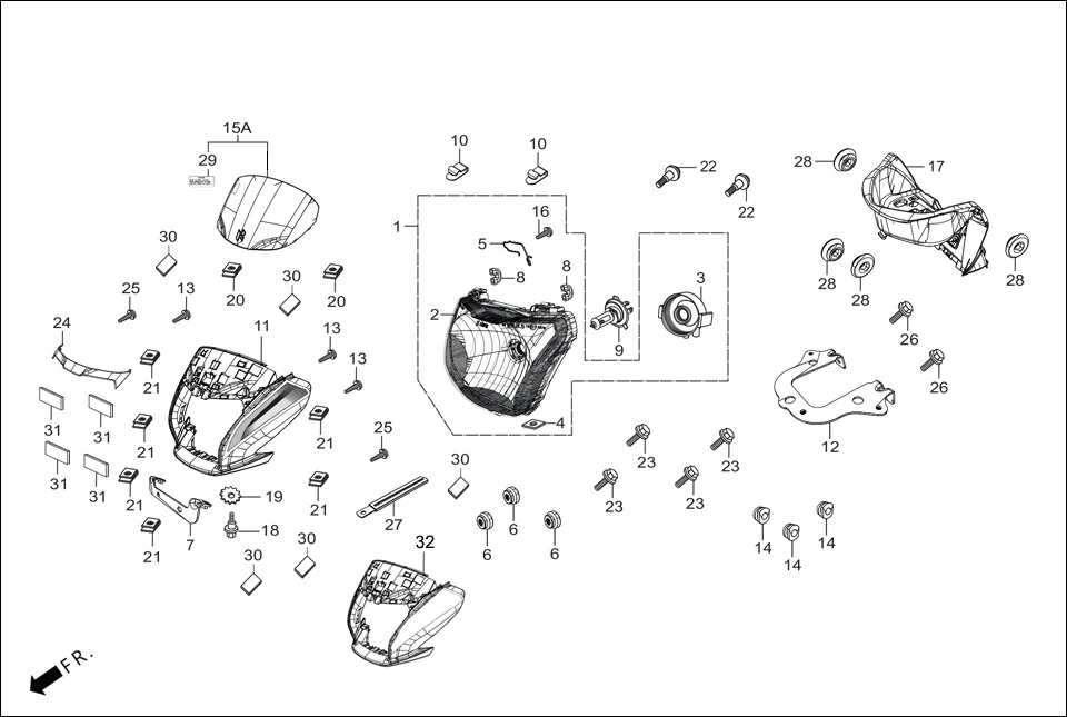 F-1-DISC HEAD LIGHT/FR. COWL(VISOR) diagram showing 93500-05010-1A