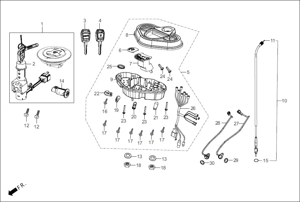 F-2-DRUM SPEEDOMETER/CABLE/KEY SET diagram showing 37211-AAG-A1099