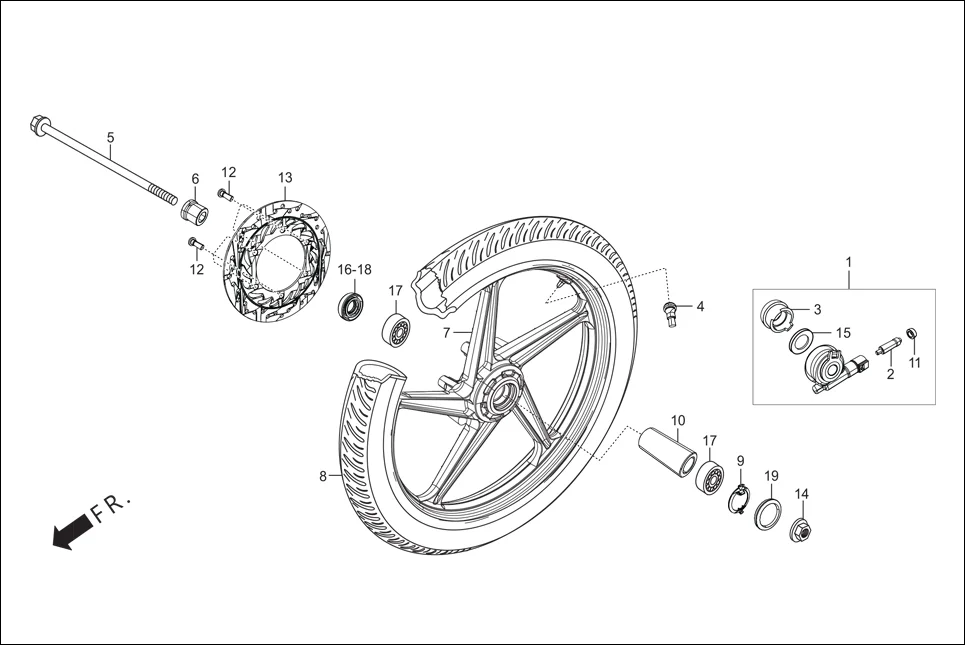 F-9A-DISC FRONT WHEEL (DISC) diagram showing 91258-KEJ-900