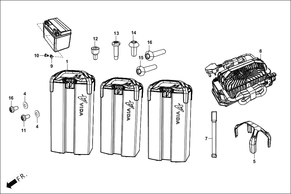 E-4-PLUS BATTERY assembly diagram for Hero VIDA V2 (Dec.,2024)