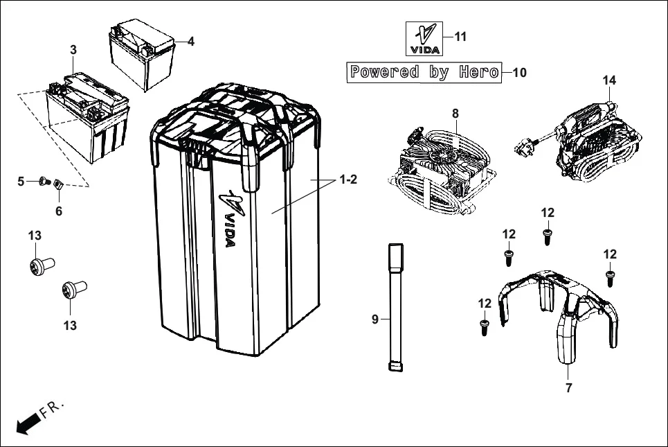 E-4-DRUM BATTERY assembly diagram for Hero VIDA VX2(FEB.,2025)