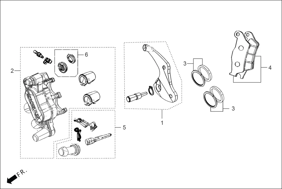 F-10A FRONT CALIPER ASSY. diagram showing 45211-ABR-000