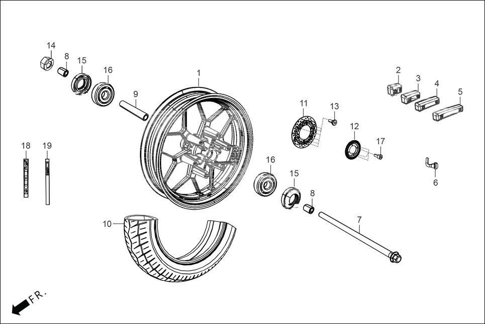 F-10 FRONT WHEEL diagram showing 44620-ABR-000
