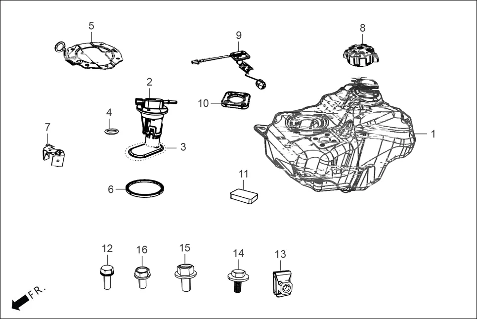 F-13 FUEL TANK / CANISTER/TUBES diagram showing 16701-AAW-B02