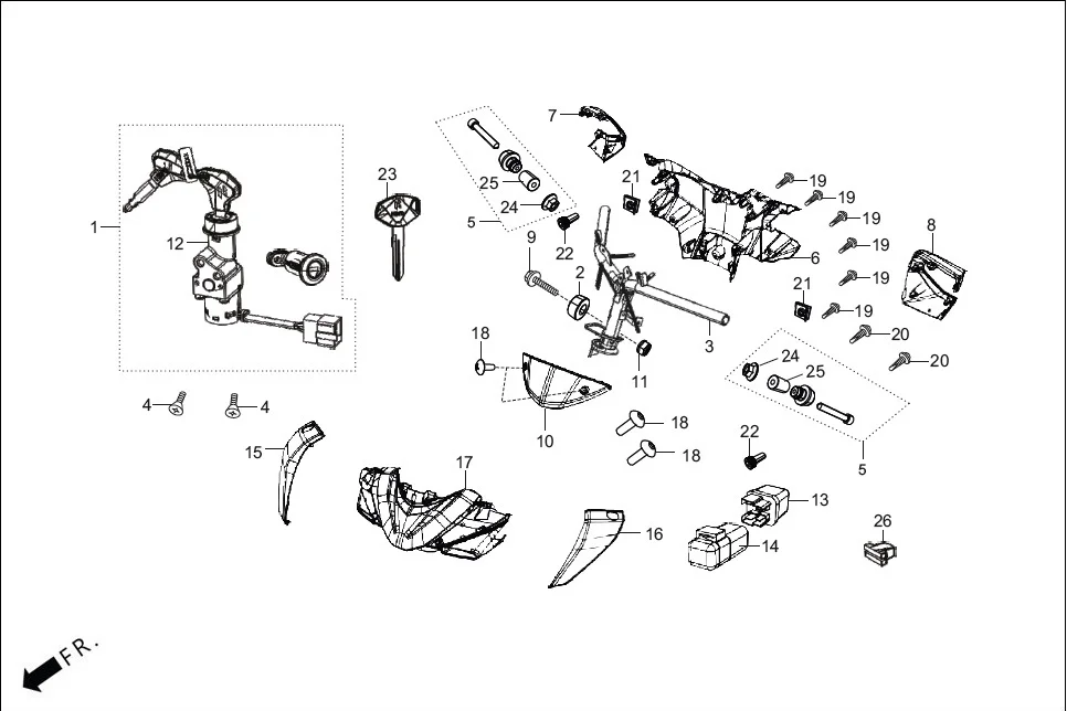 F-4-DISC STEERING HANDLE/HANDLE COVER diagram showing 53237-ABV-000F