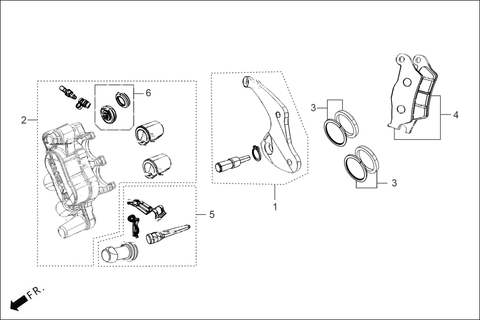 F-10A-DISC FRONT CALIPER ASSY. assembly diagram for Hero XOOM 125 OBD2(Apr., 2025)