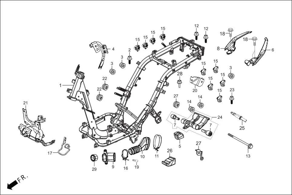 F-23-DRUM FRAME BODY assembly diagram for Hero XOOM 125 OBD2(Apr., 2025)
