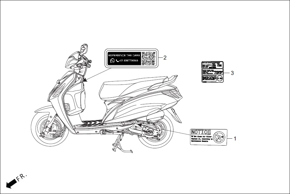 F-25 CAUTION LABEL assembly diagram for Hero XOOM 125 OBD2(Apr., 2025)