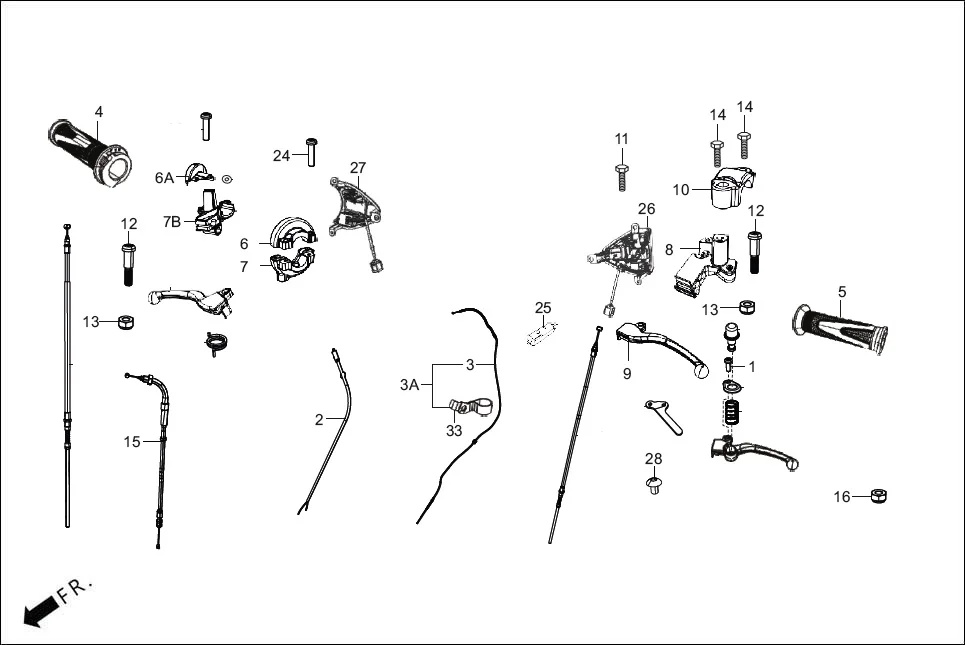 F-3-DISC HANDLE LEVER/SWITCH/CABLE assembly diagram for Hero XOOM 125 OBD2(Apr., 2025)