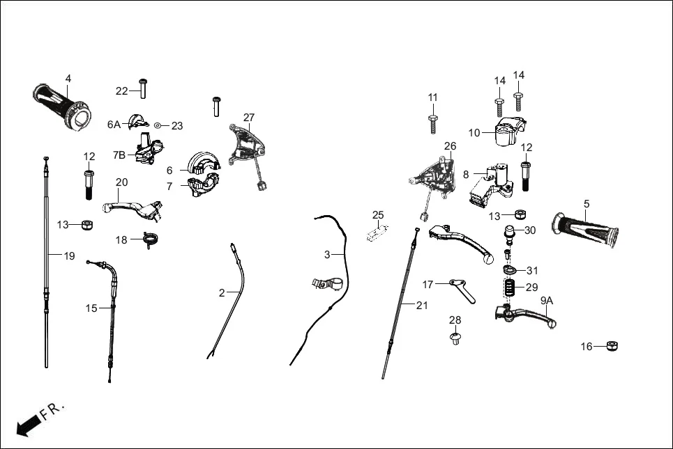 F-3-DRUM HANDLE LEVER/SWITCH/CABLE assembly diagram for Hero XOOM 125 OBD2(Apr., 2025)
