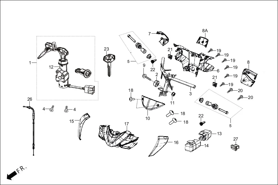F-4-DRUM STEERING HANDLE/HANDLE COVER assembly diagram for Hero XOOM 125 OBD2(Apr., 2025)