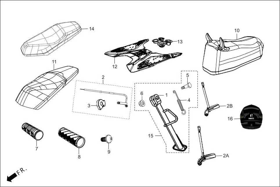 FOP-2 SIDE STAND/COVER ASSY. SEAT(OPTIONAL) assembly diagram for Hero XOOM 125 OBD2(Apr., 2025)