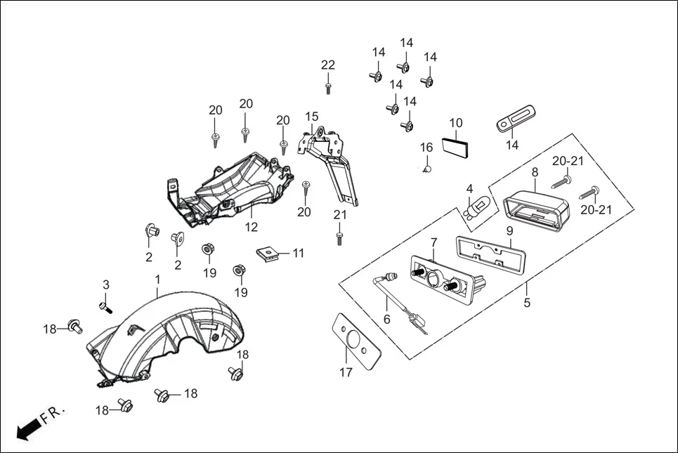 F-14-SE REAR FENDER diagram showing 90311-AAA-000