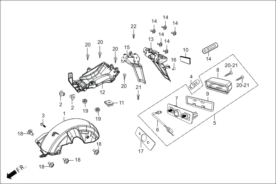 F-14 REAR FENDER diagram showing 80100-AAW-D00R