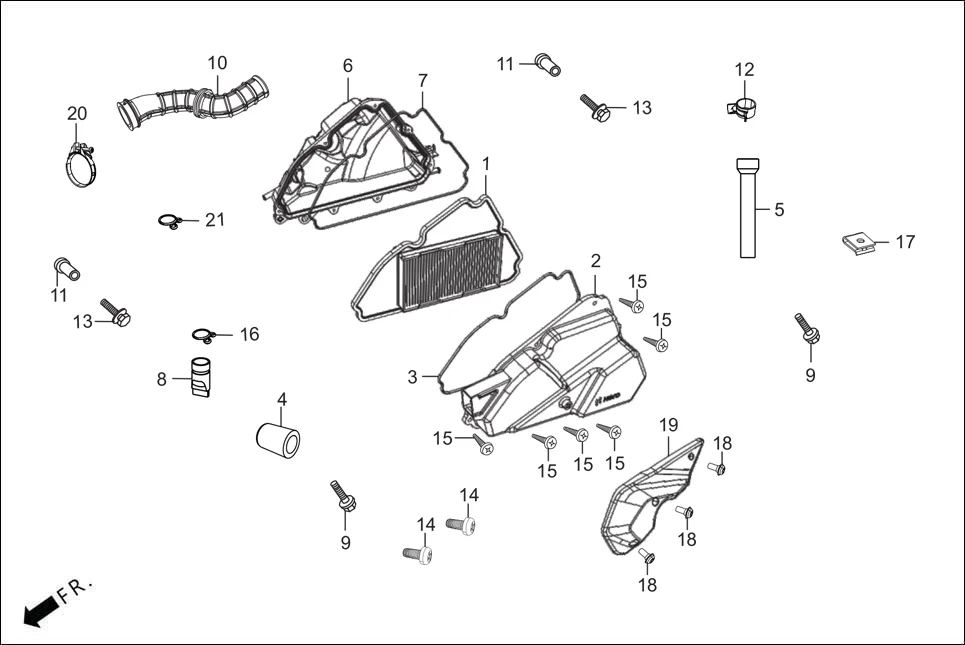 F-15 AIR CLEANER assembly diagram for Hero XOOM 110CC OBD2(Aug.,2025)