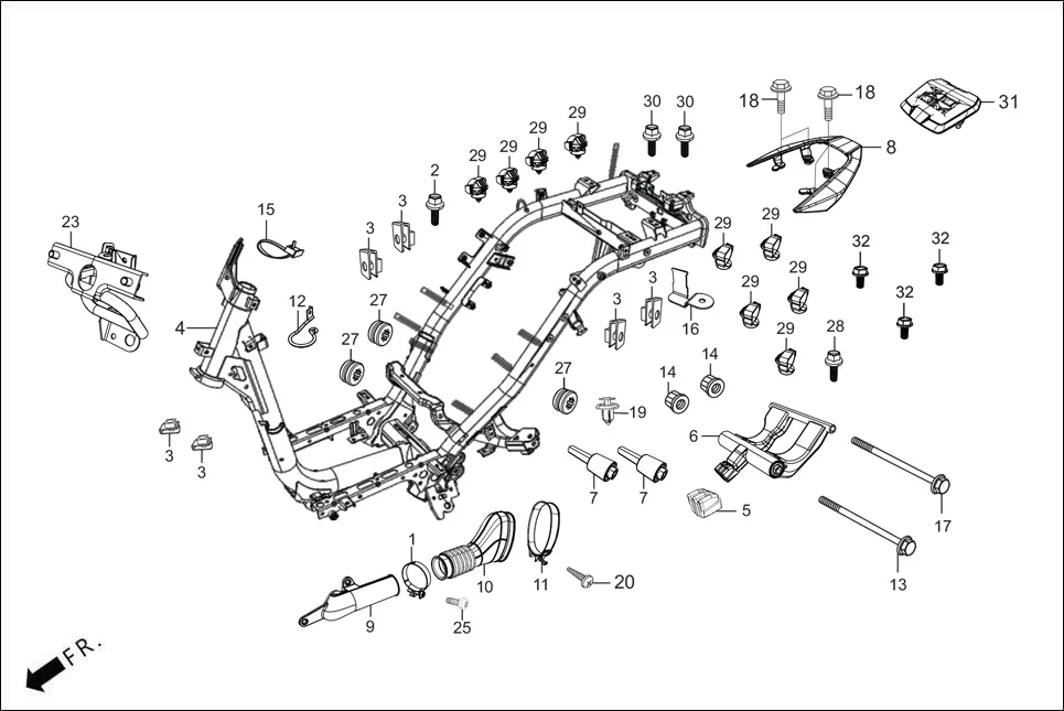 F-23-VX FRAME BODY diagram showing 50197-AAW-D00