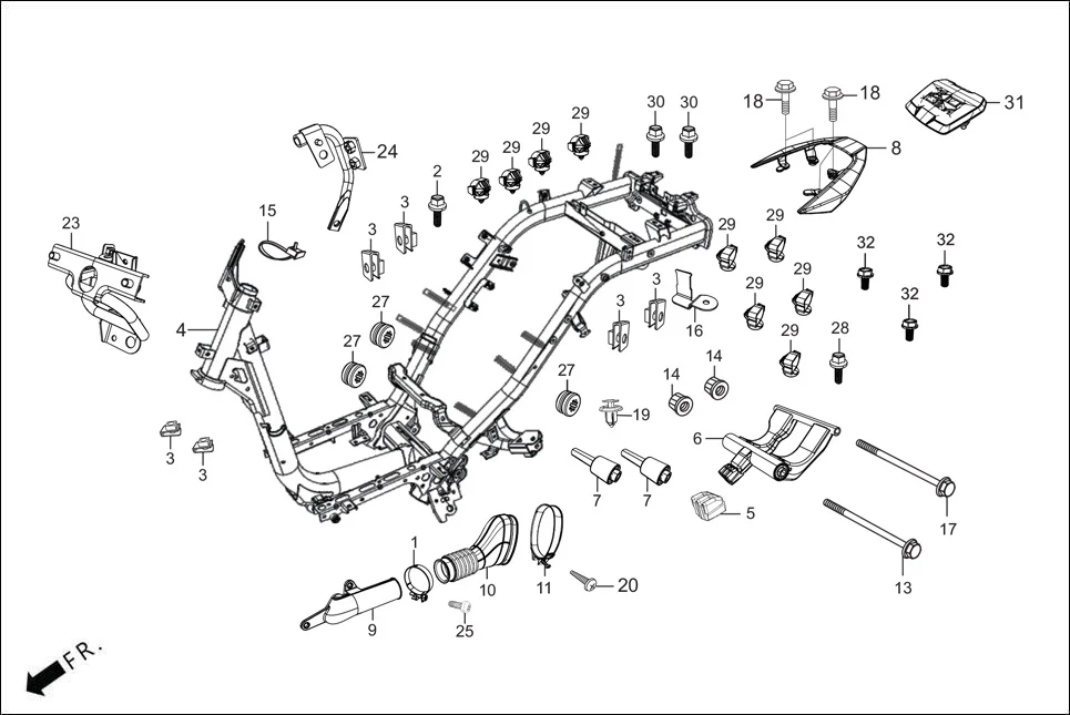 F-23-ZX-PLUS FRAME BODY diagram showing 93500-04032-0G