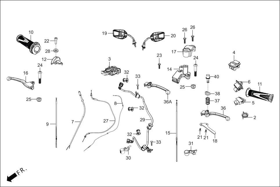 F-3-VX HANDLE LEVER/SWITCH/CABLE diagram showing 35190-ABS-001
