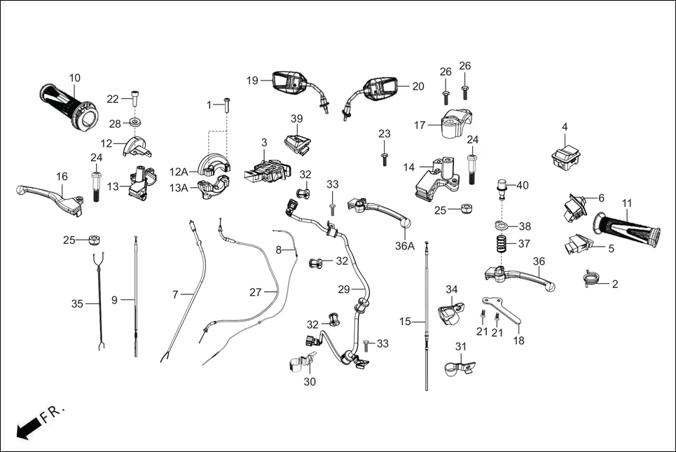 F-3-ZX-PLUS HANDLE LEVER/SWITCH/CABLE diagram showing 53167-AAW-D00