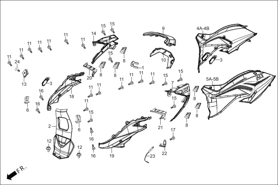 F-8-VX BODY COVER diagram showing 75582-KCW-870