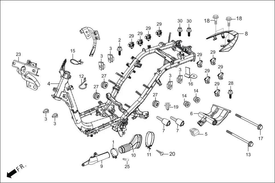 F-23-VX FRAME BODY assembly diagram for Hero XOOM BS6 FI(Jan,2023)