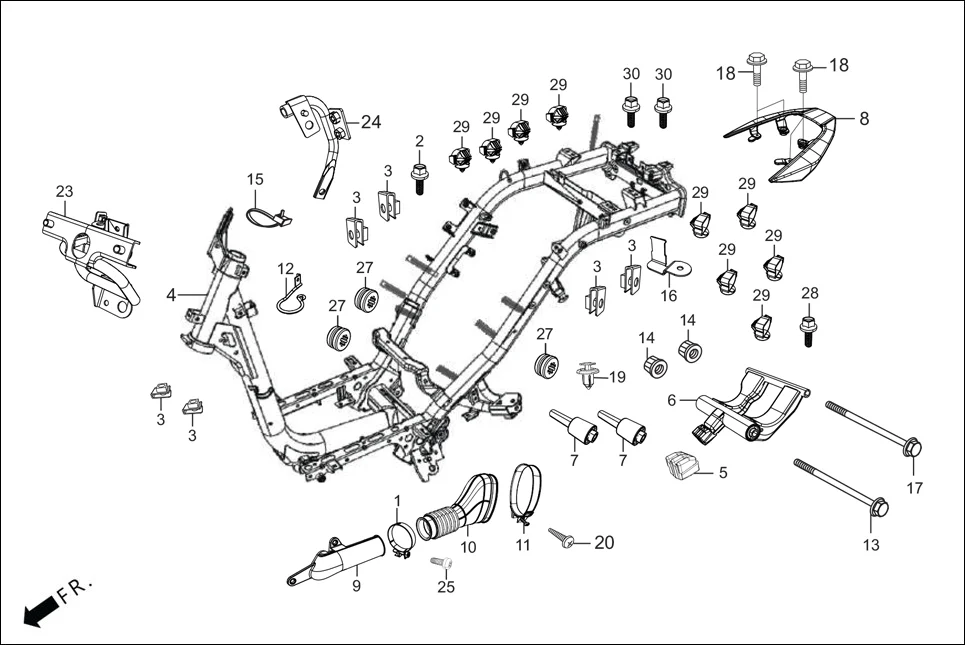 F-23-ZX FRAME BODY assembly diagram for Hero XOOM BS6 FI(Jan,2023)