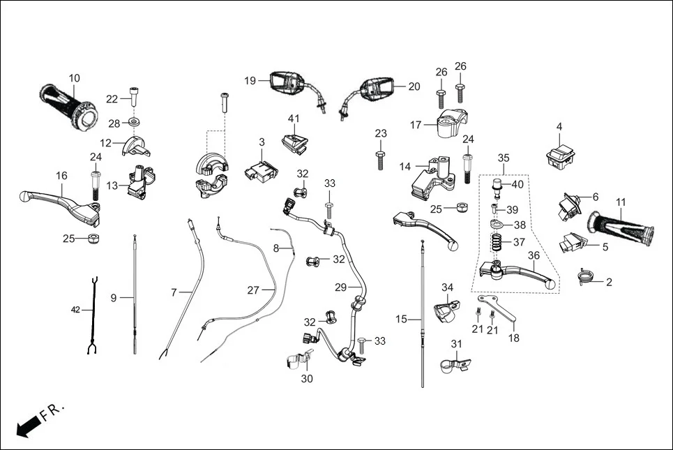 F-3-VX HANDLE LEVER/SWITCH/CABLE assembly diagram for Hero XOOM BS6 FI(Jan,2023)