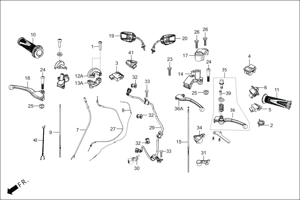 F-3-ZX HANDLE LEVER/SWITCH/CABLE assembly diagram for Hero XOOM BS6 FI(Jan,2023)