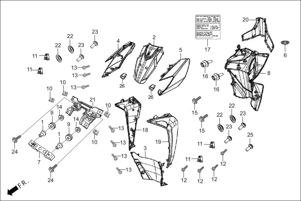 F-6-VX FR. &amp; INNER COVER assembly diagram for Hero XOOM BS6 FI(Jan,2023)