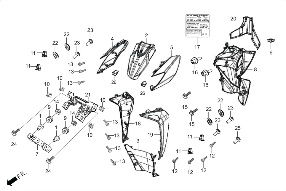 F-6-ZX FR. &amp; INNER COVER assembly diagram for Hero XOOM BS6 FI(Jan,2023)