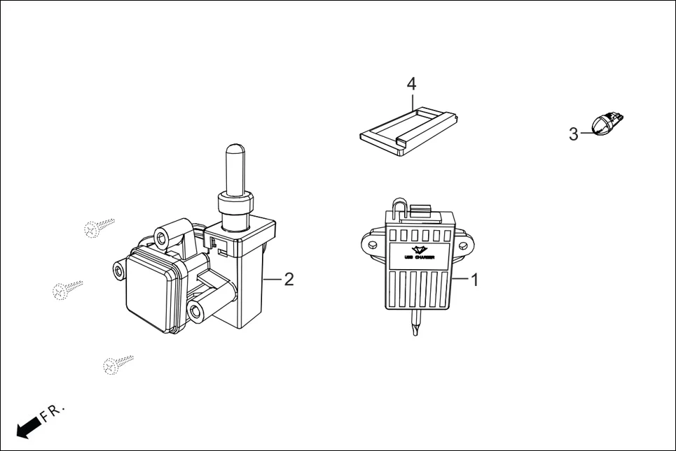FOP-5-LX USB CHARGER ASSY./LIGHT ASSY., BOOT(OPTIONAL) diagram showing 33200-AAW-301