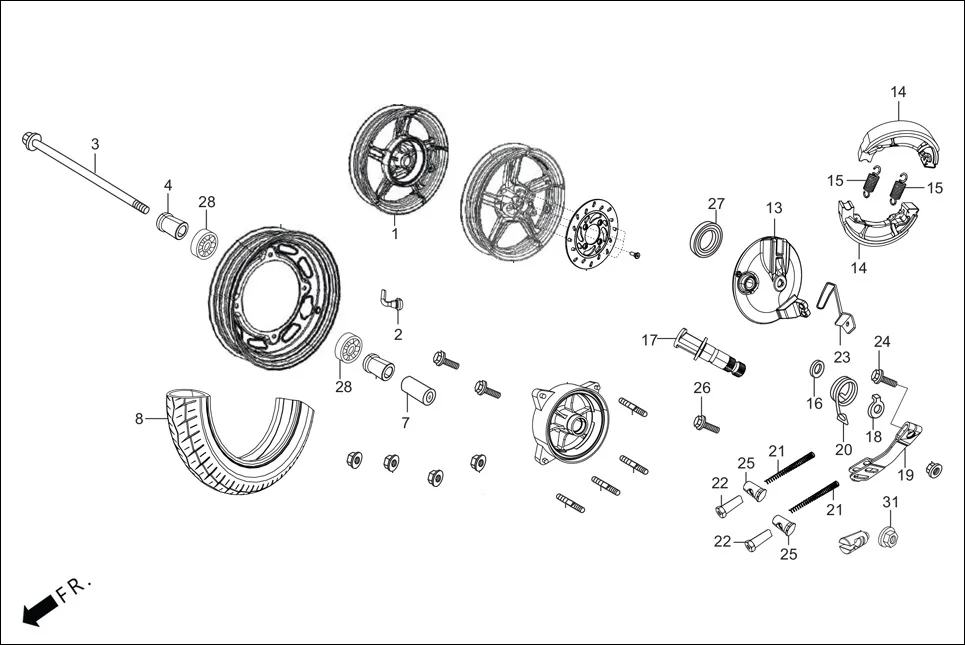 F-10-VX FRONT WHEEL assembly diagram for Hero XOOM 110 BSVI OBD II(April,2023)
