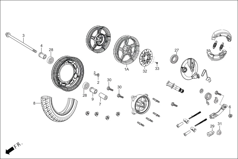 F-10-ZX FRONT WHEEL assembly diagram for Hero XOOM 110 BSVI OBD II(April,2023)