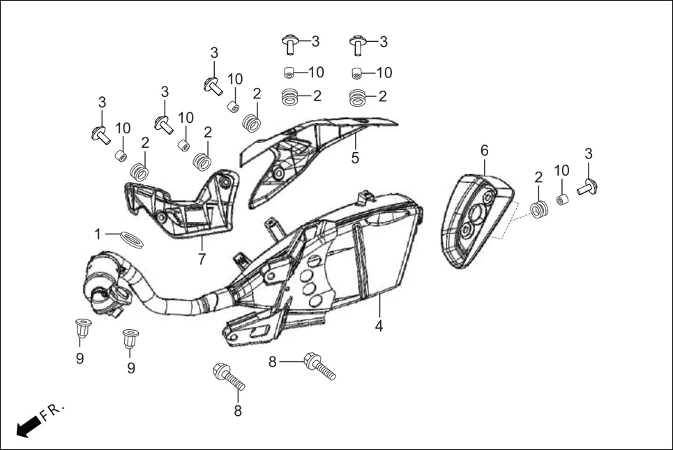 F-16 EXHAUST MUFFLER assembly diagram for Hero XOOM 110 BSVI OBD II(April,2023)