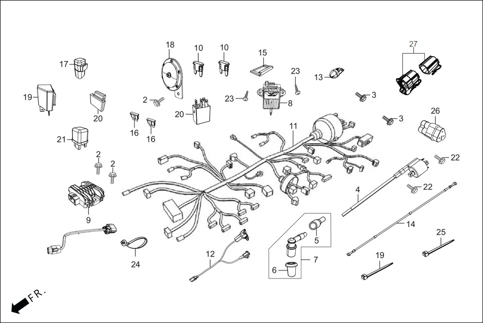 F-22-VX WIRE HARNESS assembly diagram for Hero XOOM 110 BSVI OBD II(April,2023)