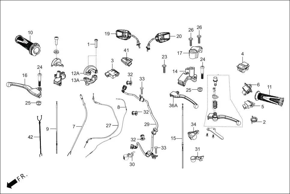 F-3-ZX HANDLE LEVER/SWITCH/CABLE assembly diagram for Hero XOOM 110 BSVI OBD II(April,2023)