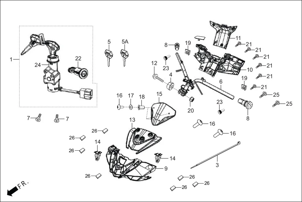 F-4-VX STEERING HANDLE/HANDLE COVER assembly diagram for Hero XOOM 110 BSVI OBD II(April,2023)