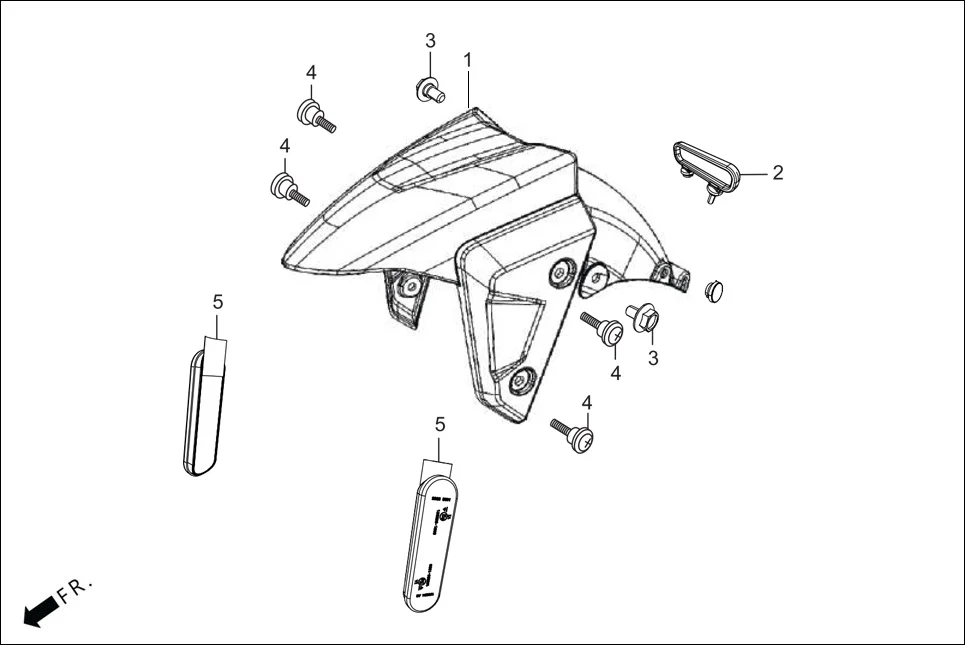 F-5-VX FRONT FENDER assembly diagram for Hero XOOM 110 BSVI OBD II(April,2023)