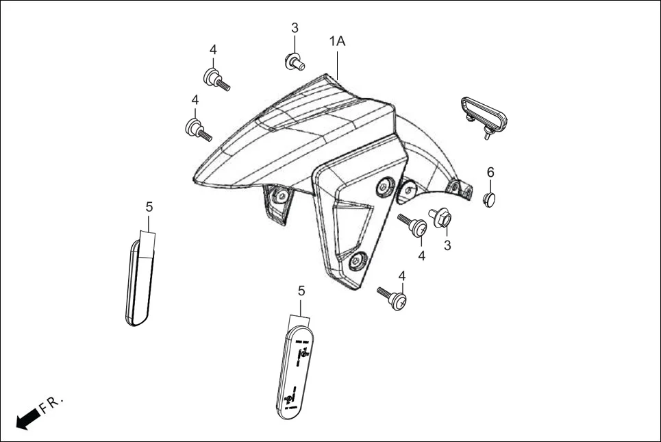 F-5-ZX FRONT FENDER assembly diagram for Hero XOOM 110 BSVI OBD II(April,2023)