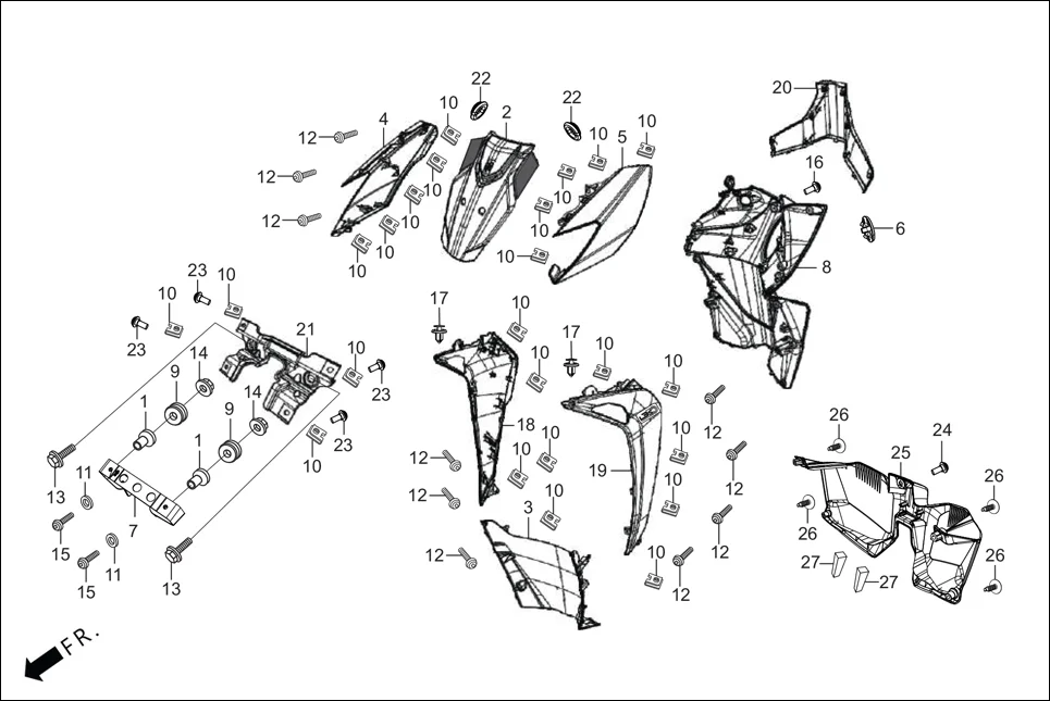 F-6-ZX FR. &amp; INNER COVER assembly diagram for Hero XOOM 110 BSVI OBD II(April,2023)