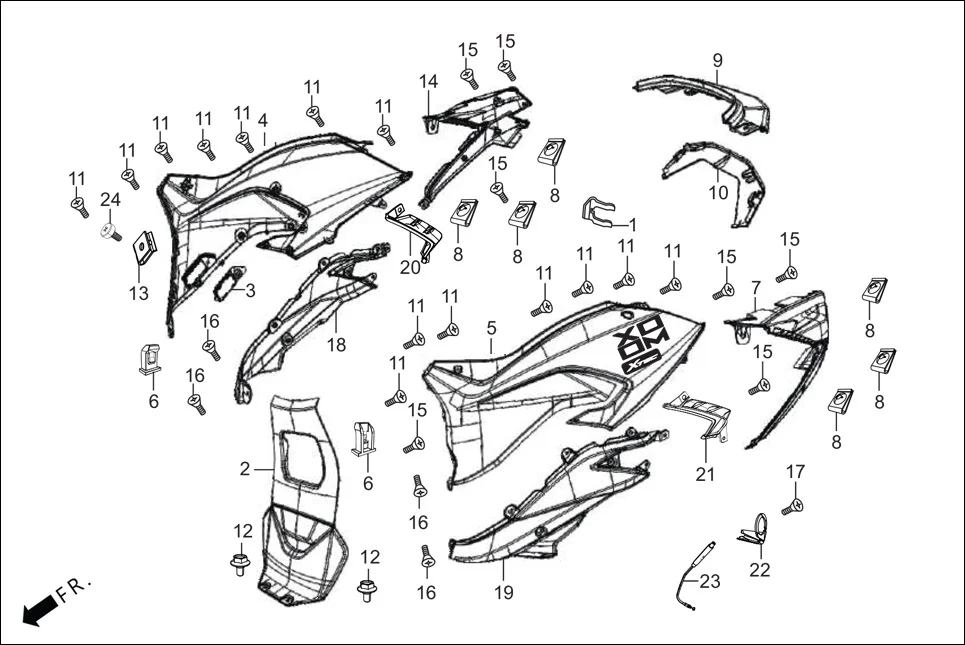 F-8-VX BODY COVER assembly diagram for Hero XOOM 110 BSVI OBD II(April,2023)